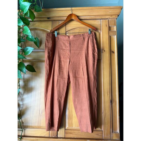 J.Jill Women’s Linen Blend Stretch Cropped Pants Rust Colored SZ XL - Picture 2 of 13